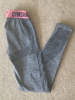 Gymshark Navy Leggings with Pink Branded Waistband
